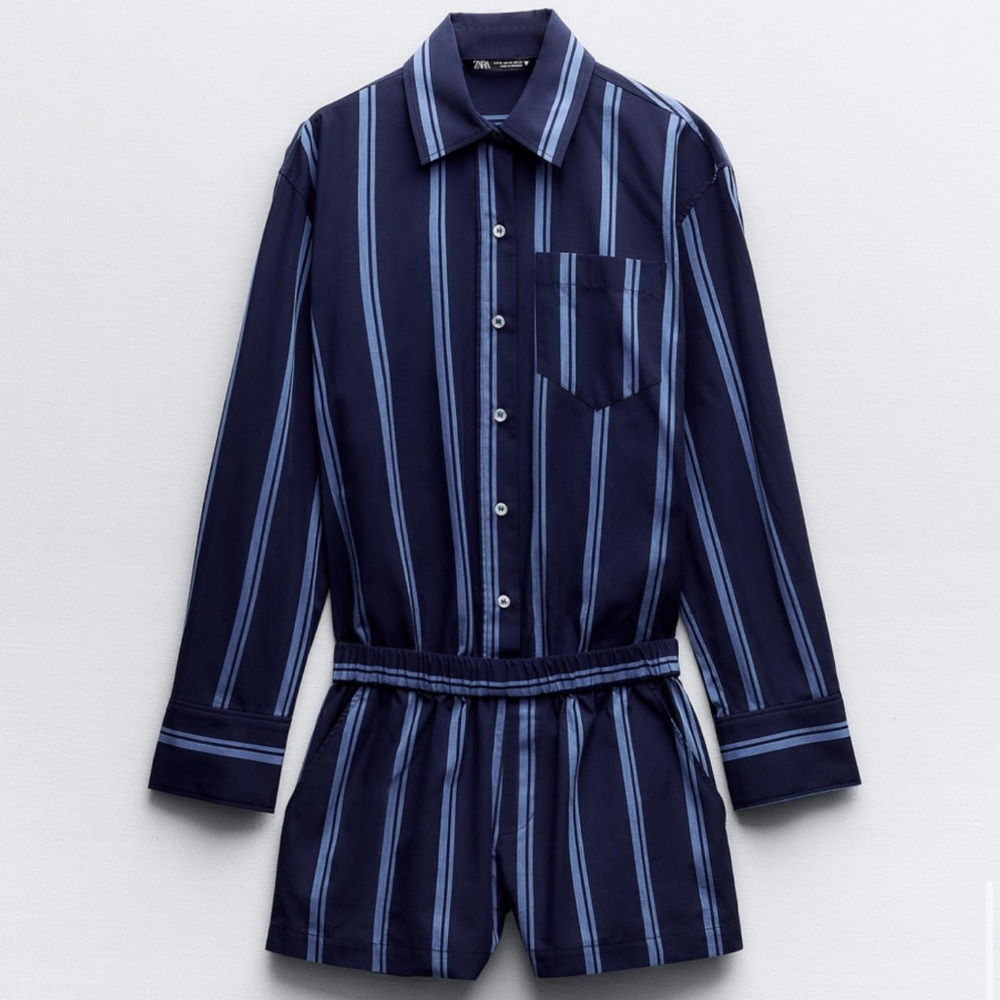 Zara Navy Striped Jumpsuit